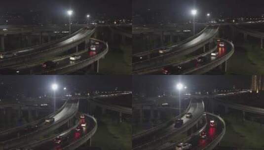 夜晚立交桥上的车流高清在线视频素材下载