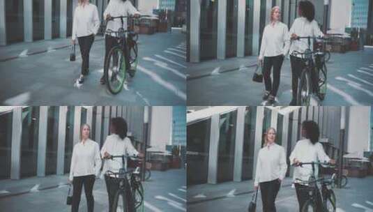 女人在城市里推自行车 高清在线视频素材下载