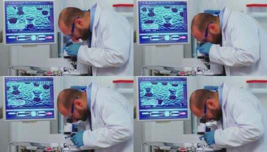 生物技术科学家用显微镜做研究高清在线视频素材下载