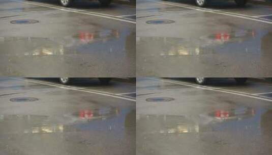 下雨天地面积水倒影 (3)高清在线视频素材下载