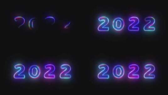 数字2022发光霓虹灯标志的黑色背景高清在线视频素材下载