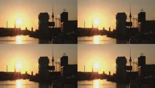 日落时分的城镇剪影高清在线视频素材下载