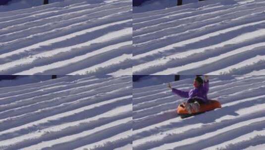 紫竹院冰雪滑梯雪地飞碟雪圈亲自游乐高清在线视频素材下载