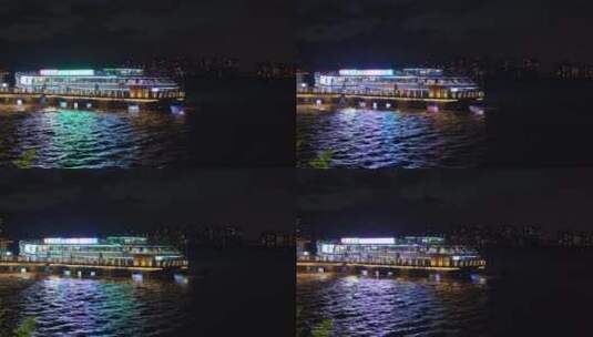 杭州钱塘江夜游滨江码头夜景高清在线视频素材下载