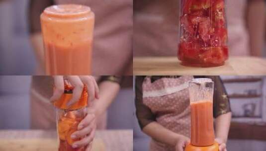 【镜头合集】切胡萝卜榨汁胡萝卜汁健康高清在线视频素材下载