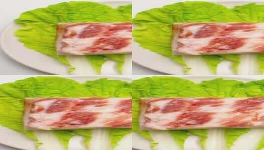 切片五花肉生鲜食材4k竖版镜头平移高清在线视频素材下载