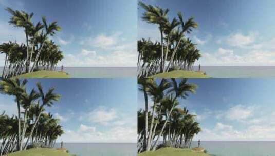 一名男子在岛上以3D方式观看平静的大海高清在线视频素材下载