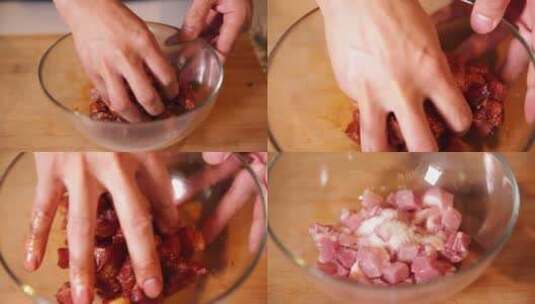 【镜头合集】腌制猪肉粒高清在线视频素材下载