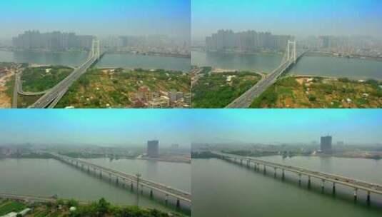 慢镜头航拍河流上的高架桥高清在线视频素材下载