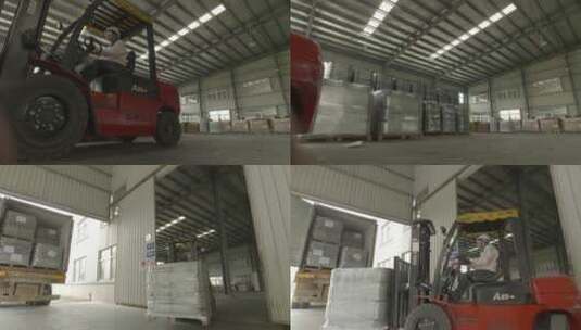 大型模具厂五金生产加工厂仓库叉车装货卸货高清在线视频素材下载