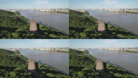 航拍钱塘江畔古建筑六和塔高清在线视频素材下载