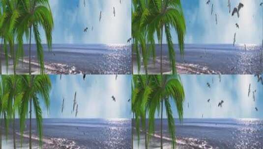海边海鸥 椰树沙滩 大海风浪  海鸟飞翔高清在线视频素材下载