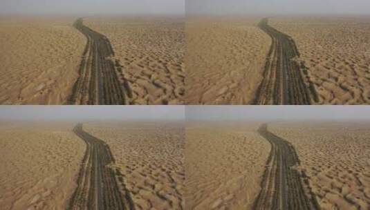 新疆塔克拉玛干沙漠民丰到轮台石油公路航拍高清在线视频素材下载