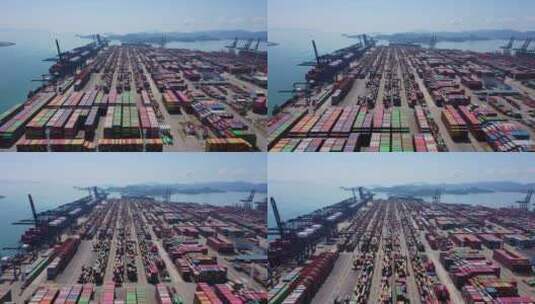 深圳盐田港码头大景航拍前进高清在线视频素材下载