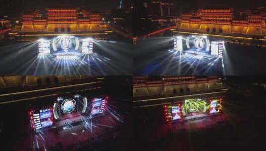 河南省洛阳市应天门灯光秀活动航拍素材高清在线视频素材下载