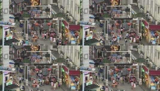 航拍武汉旅游地标打卡美食街户部巷人流高清在线视频素材下载