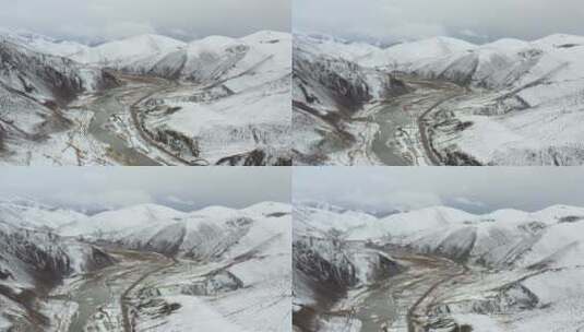 航拍冬天川藏线雪景高清在线视频素材下载