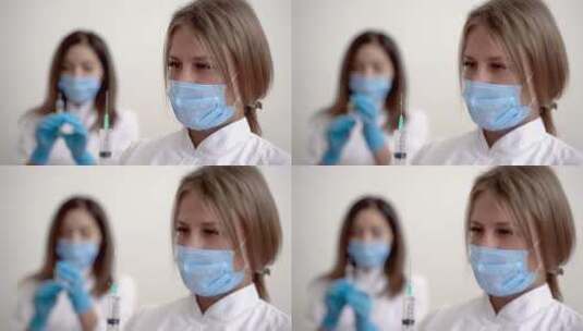 手持新冠肺炎疫苗的女医生高清在线视频素材下载