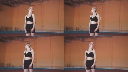 女人在健身房做颈部训练高清在线视频素材下载