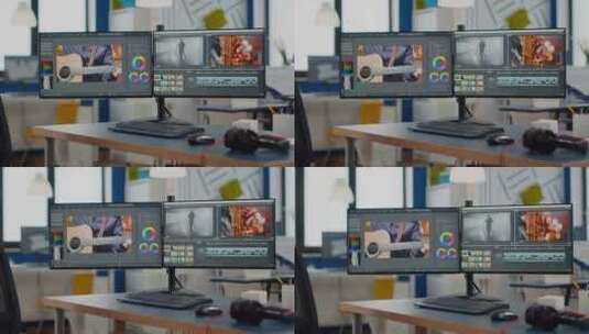 视频制作工作室和计算机有两个显示器高清在线视频素材下载