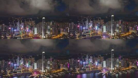 航拍中国香港维多利亚港现代城市夜景高清在线视频素材下载