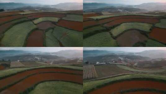 红土地视频云南东川雾色山峦红土地风光高清在线视频素材下载