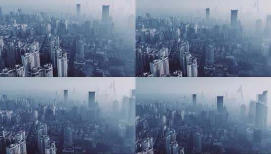 上海迷雾中的都市建筑高清在线视频素材下载