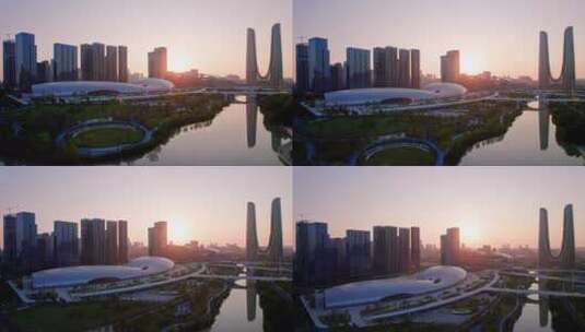 杭州奥体博览城游泳馆航拍4K高清在线视频素材下载