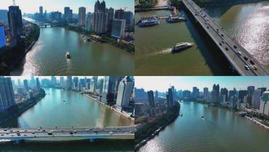广州2022最新江湾大桥大沙头码头游船高清在线视频素材下载