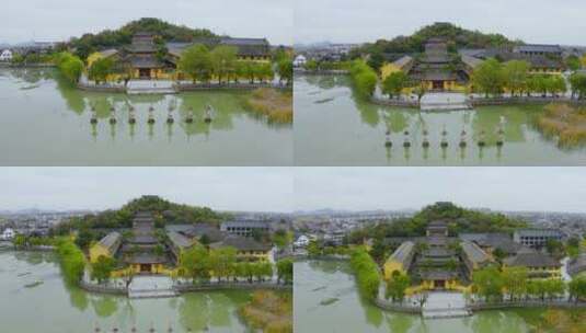 浙江宁波慈溪鹤鸣古镇金仙寺航拍高清在线视频素材下载