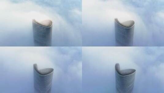 航拍上海中心大厦-日出云海平流雾高清在线视频素材下载