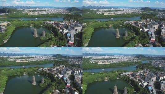 桂林日月双塔全景航拍高清在线视频素材下载