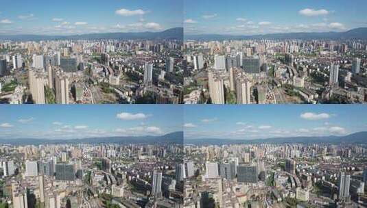 发展中的城市建设蓝天白云天际线航拍高清在线视频素材下载
