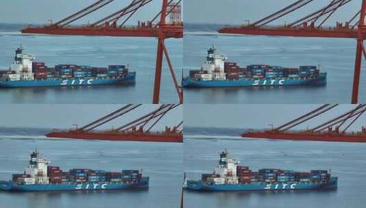 钦州港远洋货轮航拍高清在线视频素材下载