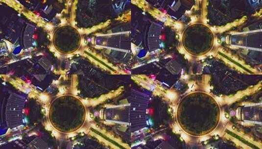 中国辽宁沈阳惠工广场环岛夜景航拍高清在线视频素材下载