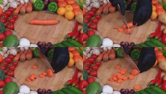特写厨师切胡萝卜蔬菜高清在线视频素材下载