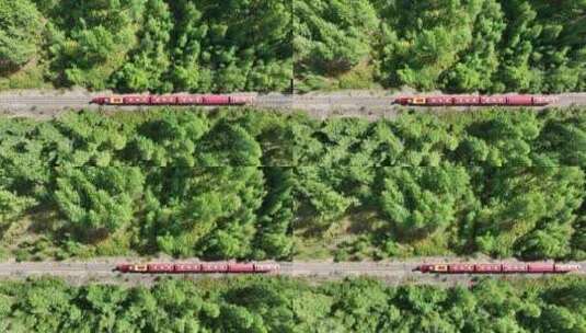 航拍森林旅游列车高清在线视频素材下载