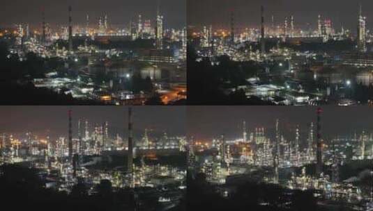 4k航拍炼油厂化工能源工业烟囱石化夜景高清在线视频素材下载