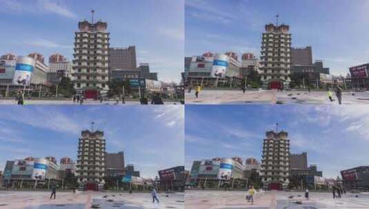 郑州市二七广场二七塔大范围延时摄影高清在线视频素材下载
