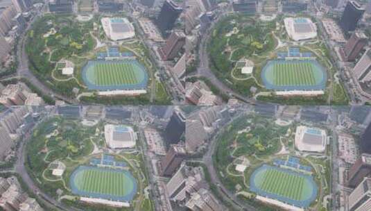 航拍河南郑州郑东新区市民体育公园高清在线视频素材下载