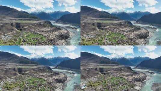 春天西藏林芝雅鲁藏布江大峡谷的桃花航拍高清在线视频素材下载