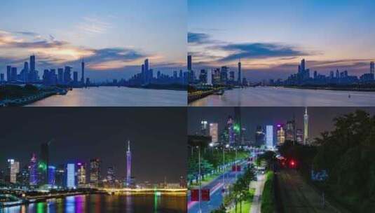 广州珠江夜景 珠江新城广州塔延时大景空镜高清在线视频素材下载