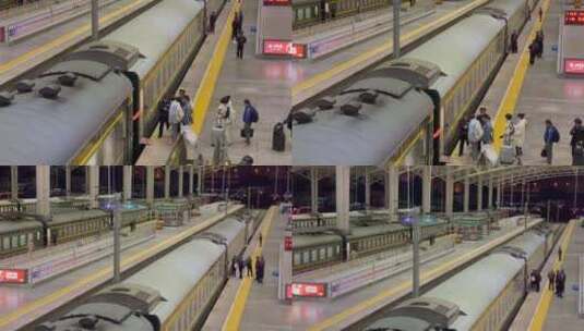 火车列车站台旅客轨道上摇高清在线视频素材下载