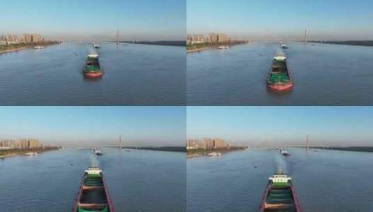 长江轮船货轮安庆长江大桥长江船只高清在线视频素材下载