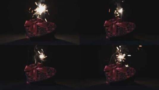 爱心礼盒 燃烧的仙女棒高清在线视频素材下载