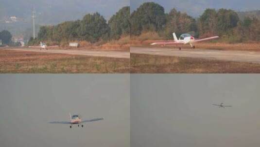 长沙宁乡通航机场起降的轻型运动飞机高清在线视频素材下载