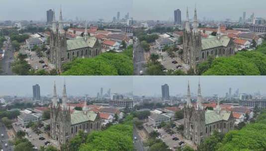 原创 印尼雅加达大教堂城市航拍风光高清在线视频素材下载
