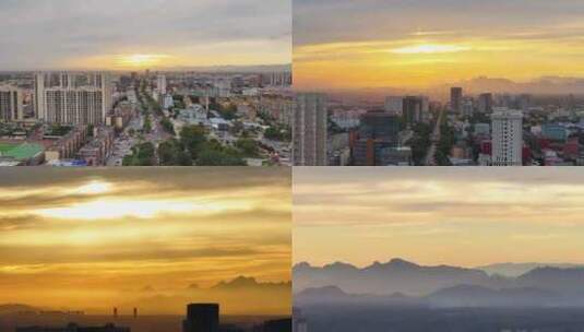 涿州 夕阳 油画效果 最美日落 航拍高清在线视频素材下载