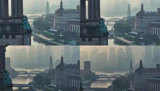 清晨航拍上海苏州河高清在线视频素材下载
