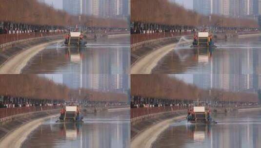 汉中汉江清洁船正在作业高清在线视频素材下载